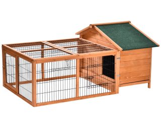 Wooden Rabbit Hutch Detachable Pet House with Openable Run & Roof