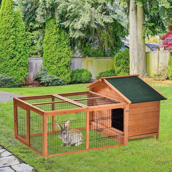 Wooden Rabbit Hutch Detachable Pet House with Openable Run & Roof - Image 2