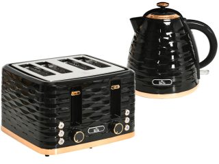 HOMCOM Kettle and Toaster Set 1.7L Rapid Boil Kettle & 4 Slice Toaster Black