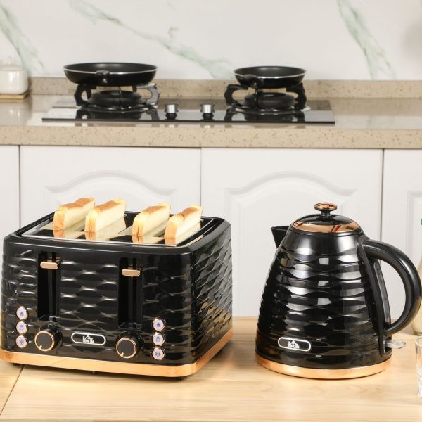 HOMCOM Kettle and Toaster Set 1.7L Rapid Boil Kettle & 4 Slice Toaster Black - Image 2