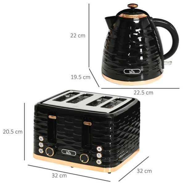 HOMCOM Kettle and Toaster Set 1.7L Rapid Boil Kettle & 4 Slice Toaster Black - Image 3