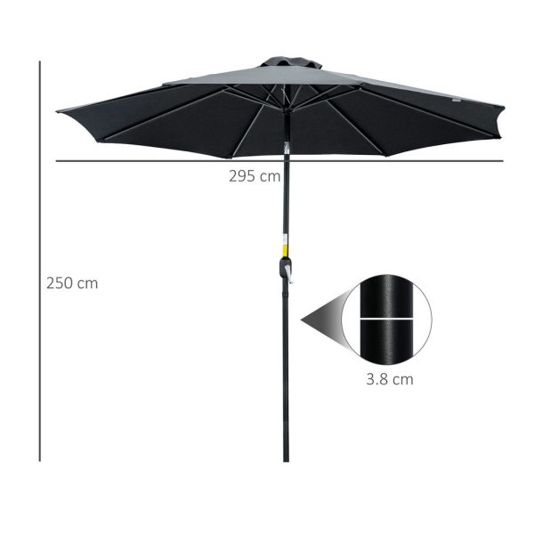 Outsunny 3(m) Patio Umbrella Outdoor Sunshade Canopy w/ Tilt & Crank Black - Image 3