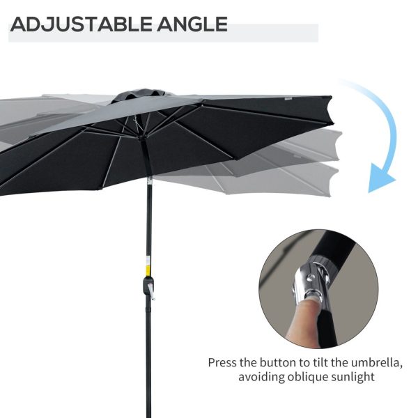 Outsunny 3(m) Patio Umbrella Outdoor Sunshade Canopy w/ Tilt & Crank Black - Image 4