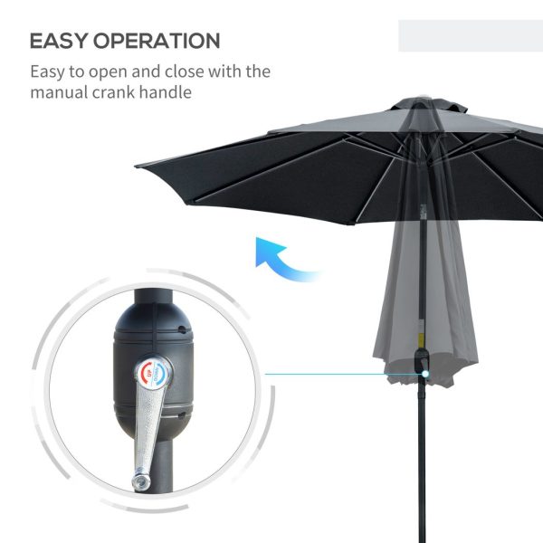 Outsunny 3(m) Patio Umbrella Outdoor Sunshade Canopy w/ Tilt & Crank Black - Image 5