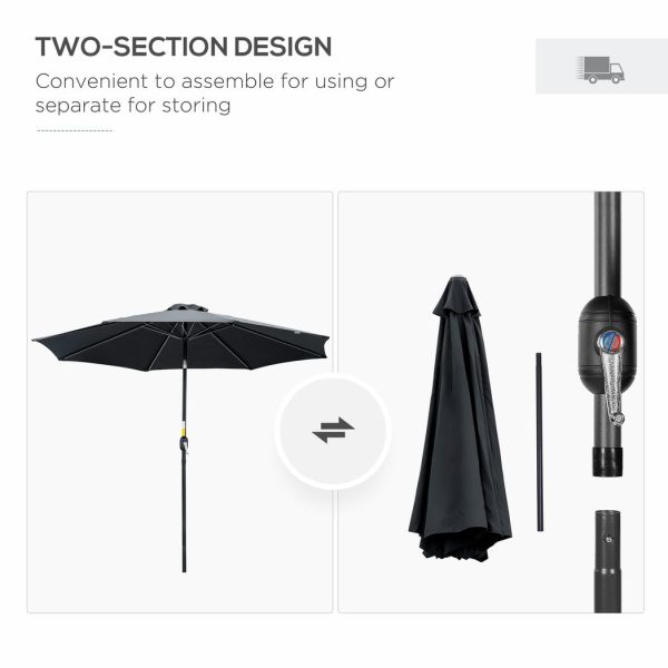 Outsunny 3(m) Patio Umbrella Outdoor Sunshade Canopy w/ Tilt & Crank Black - Image 6