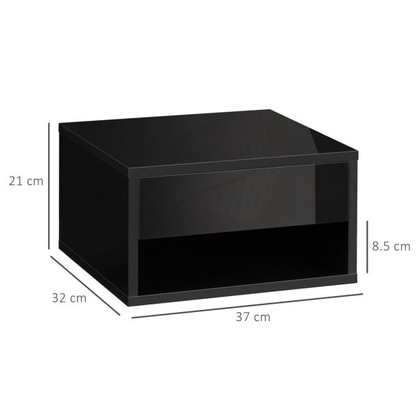 HOMCOM Floating Bedside Table Set of 2 Wall Mounted Nightstand W/ Drawer Black - Image 3