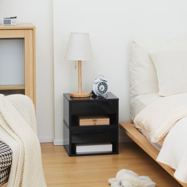 HOMCOM Floating Bedside Table Set of 2 Wall Mounted Nightstand W/ Drawer Black - Image 7