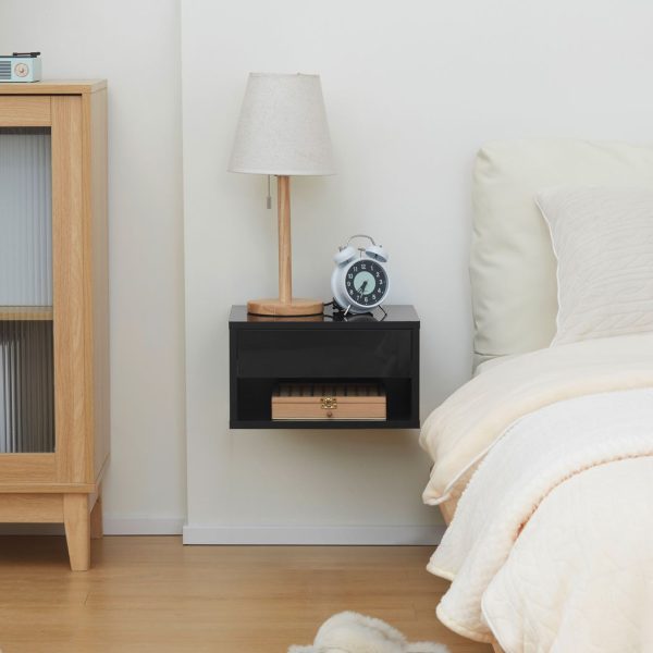 HOMCOM Floating Bedside Table Set of 2 Wall Mounted Nightstand W/ Drawer Black - Image 8