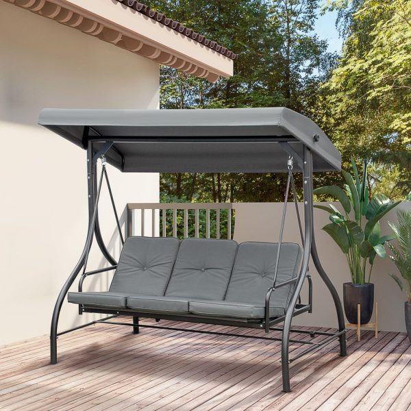 3 Seater Canopy Swing Chair Porch Hammock Bed Rocking Bench Dark Grey - Image 2