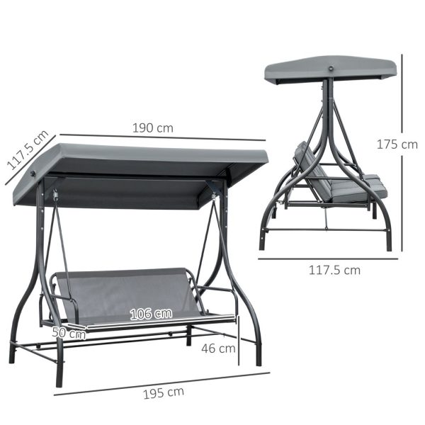 3 Seater Canopy Swing Chair Porch Hammock Bed Rocking Bench Dark Grey - Image 3