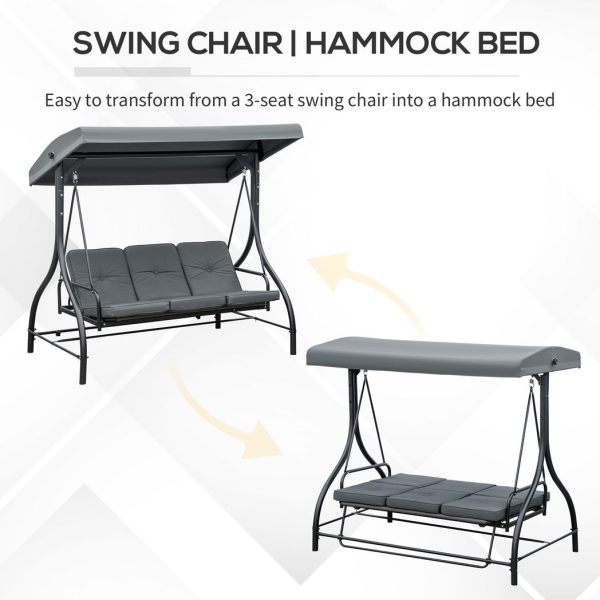 3 Seater Canopy Swing Chair Porch Hammock Bed Rocking Bench Dark Grey - Image 5