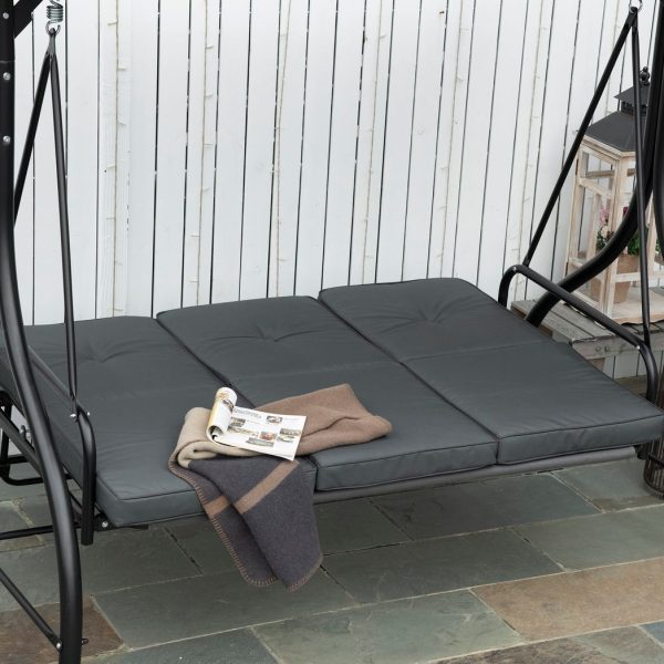 3 Seater Canopy Swing Chair Porch Hammock Bed Rocking Bench Dark Grey - Image 8