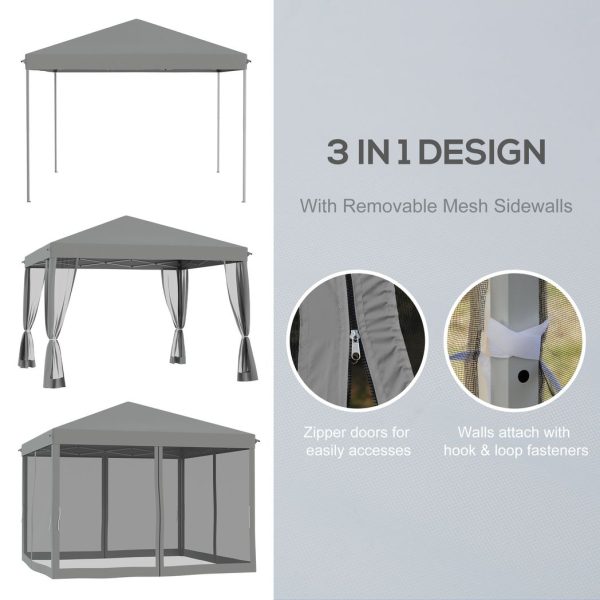 Heavy Duty Pop Up Gazebo with Removable Mesh Sidewall Netting Gray - Image 4