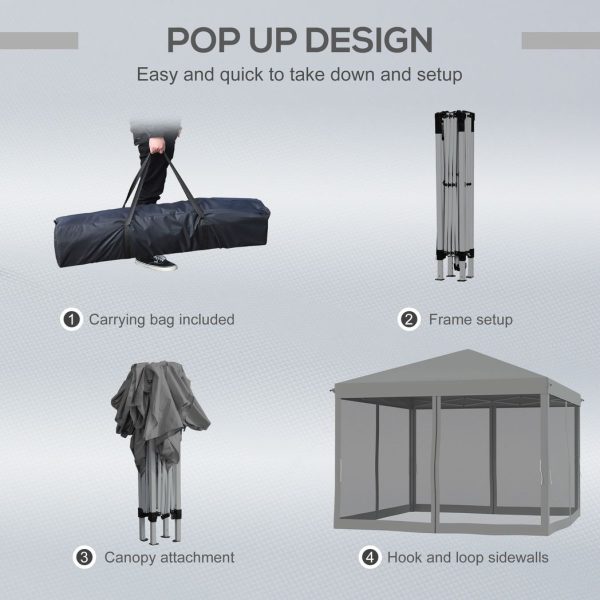Heavy Duty Pop Up Gazebo with Removable Mesh Sidewall Netting Gray - Image 5