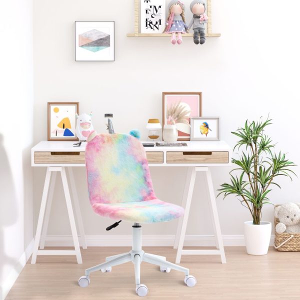 Vinsetto Fluffy Unicorn Office Chair w/ Swivel Wheel, Cute Desk Chair, Rainbow - Image 2