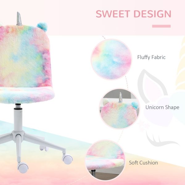 Vinsetto Fluffy Unicorn Office Chair w/ Swivel Wheel, Cute Desk Chair, Rainbow - Image 4