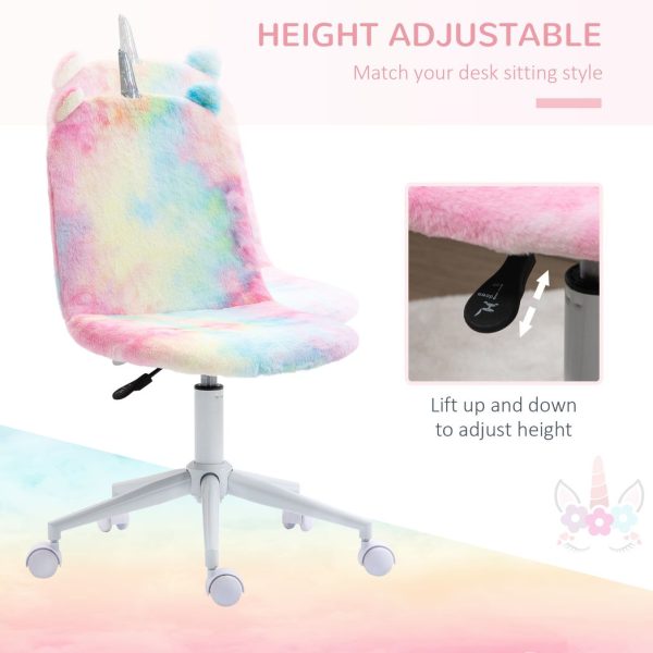 Vinsetto Fluffy Unicorn Office Chair w/ Swivel Wheel, Cute Desk Chair, Rainbow - Image 5