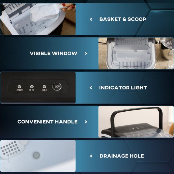 Ice Maker w/ Ice Scoop Basket 12Kg in 24 Hrs 9 Cubes Ready in 6-12Mins - Image 5