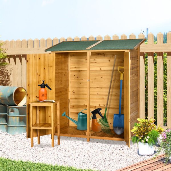 Garden Storage Shed Tool Organizer w/ Table, 140x75x157cm, Natural - Image 2