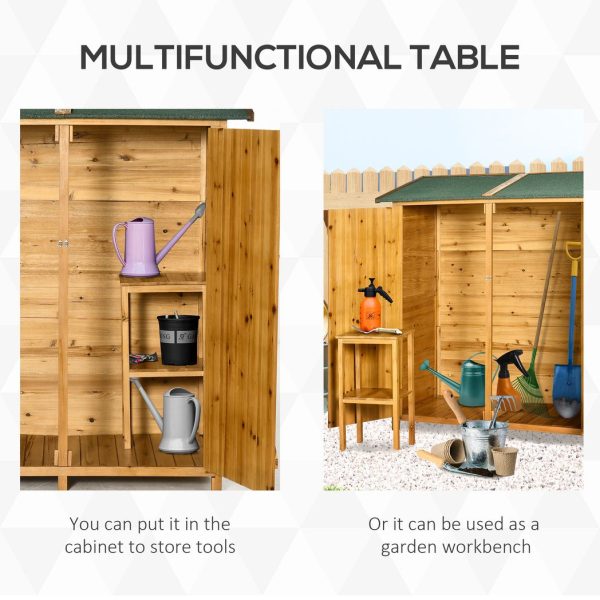 Garden Storage Shed Tool Organizer w/ Table, 140x75x157cm, Natural - Image 4