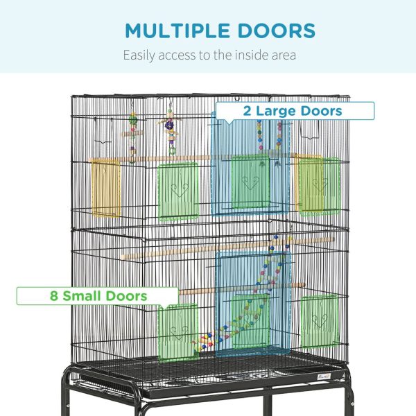 Bird Cage, with Stand, Wheels, Toys, for Budgies, Finches, Parakeets - Image 4