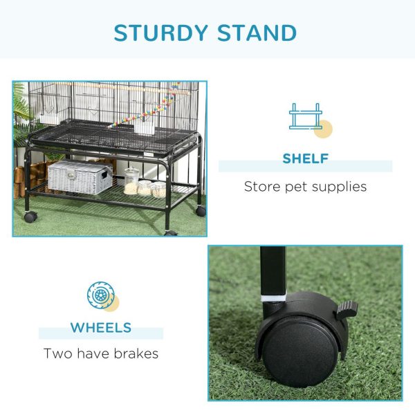Bird Cage, with Stand, Wheels, Toys, for Budgies, Finches, Parakeets - Image 7