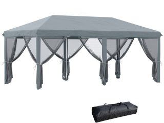6 x 3m Pop Up Party Tent Canopy with 6 Removable Sidewalls Grey