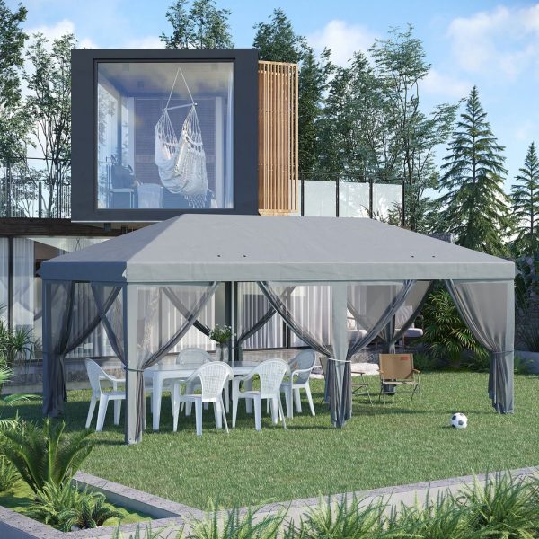 6 x 3m Pop Up Party Tent Canopy with 6 Removable Sidewalls Grey - Image 2