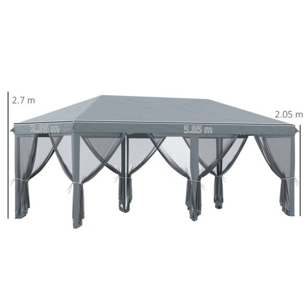 6 x 3m Pop Up Party Tent Canopy with 6 Removable Sidewalls Grey - Image 3