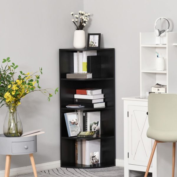 4 Tier Wood Corner Shelf  Unit Freestanding Fan Bookshelf Plants Stand - Image 2
