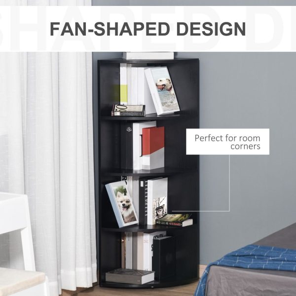 4 Tier Wood Corner Shelf  Unit Freestanding Fan Bookshelf Plants Stand - Image 4