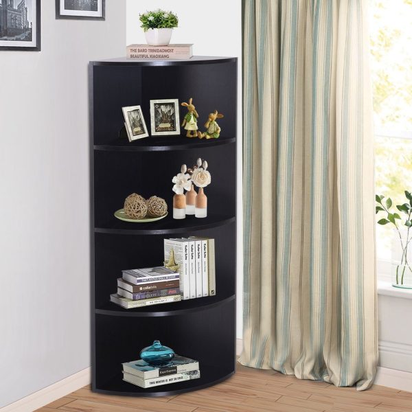 4 Tier Wood Corner Shelf  Unit Freestanding Fan Bookshelf Plants Stand - Image 7