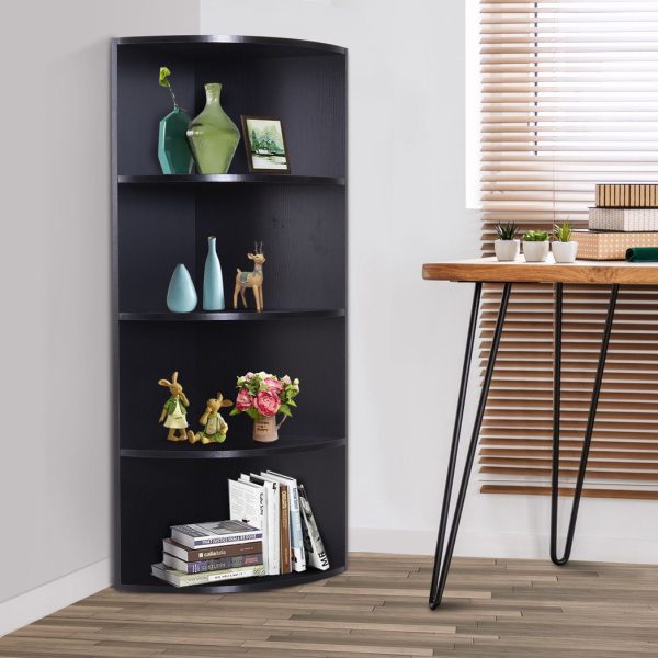 4 Tier Wood Corner Shelf  Unit Freestanding Fan Bookshelf Plants Stand - Image 8