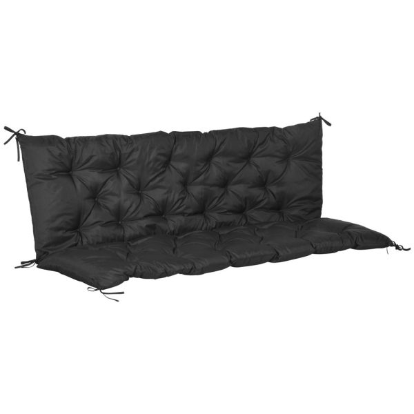 3 Seater Garden Bench Cushion Outdoor Seat Pad with Ties Black
