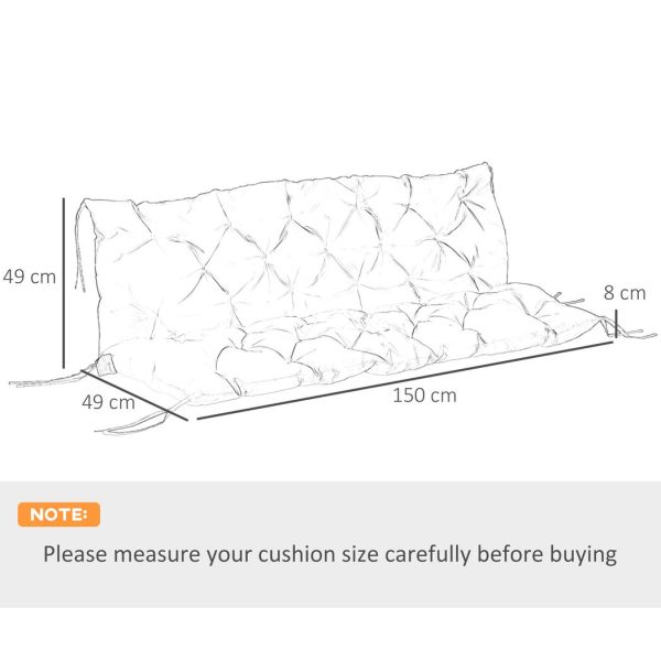 3 Seater Garden Bench Cushion Outdoor Seat Pad with Ties Black - Image 3