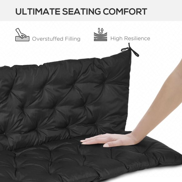 3 Seater Garden Bench Cushion Outdoor Seat Pad with Ties Black - Image 5