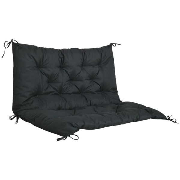 2 Seater Garden Bench Cushion Outdoor Seat Pad with Ties Black