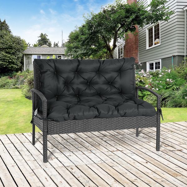 2 Seater Garden Bench Cushion Outdoor Seat Pad with Ties Black - Image 2