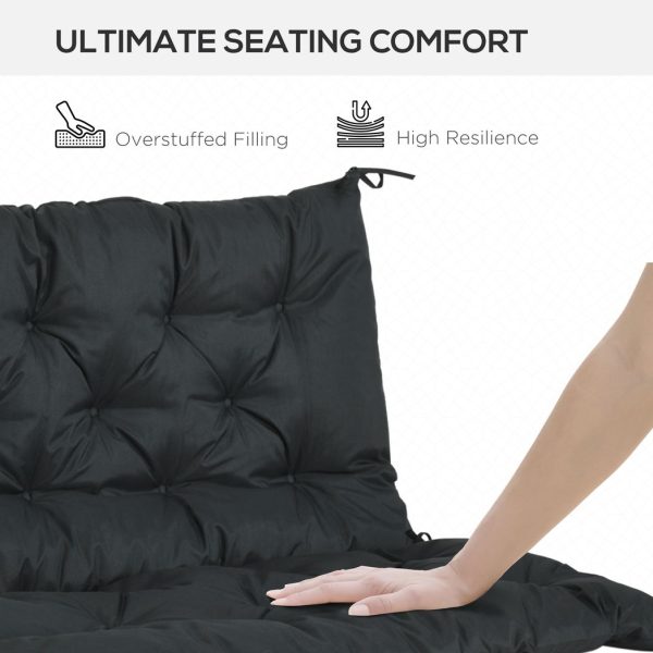 2 Seater Garden Bench Cushion Outdoor Seat Pad with Ties Black - Image 5