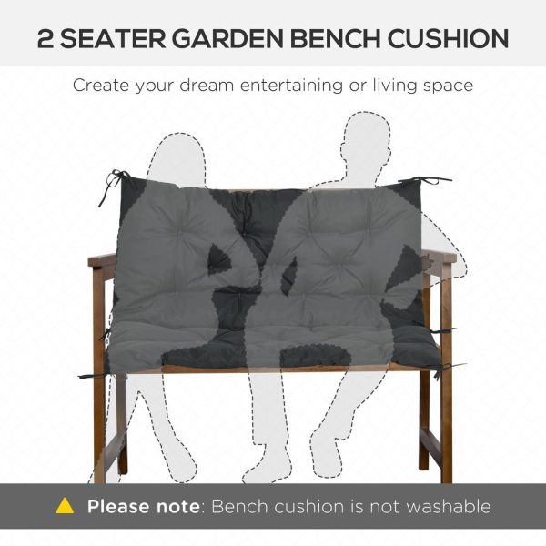 2 Seater Garden Bench Cushion Outdoor Seat Pad with Ties Black - Image 7