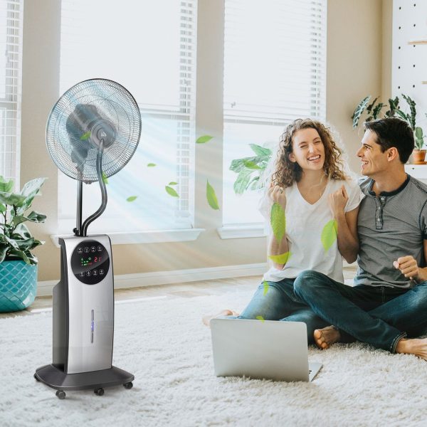 Pedestal Fan with Water Mist Spray Standing Fan w/ 3.1L Water Tank Black - Image 2