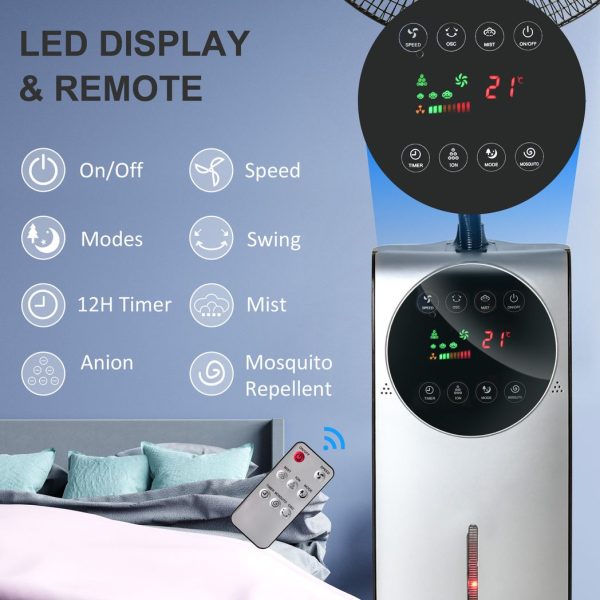 Pedestal Fan with Water Mist Spray Standing Fan w/ 3.1L Water Tank Black - Image 5