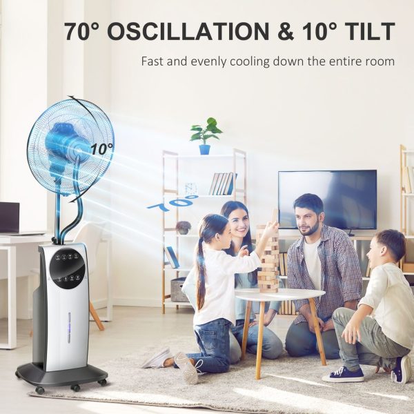 Pedestal Fan with Water Mist Spray Standing Fan w/ 3.1L Water Tank Black - Image 7