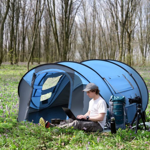Camping Tent Dome Pop-up Tent with Windows for 4-5 Person Sky Blue - Image 2