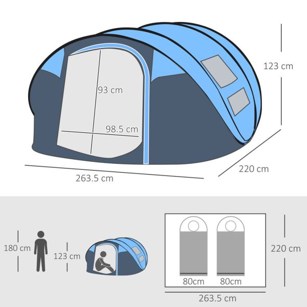 Camping Tent Dome Pop-up Tent with Windows for 4-5 Person Sky Blue - Image 3