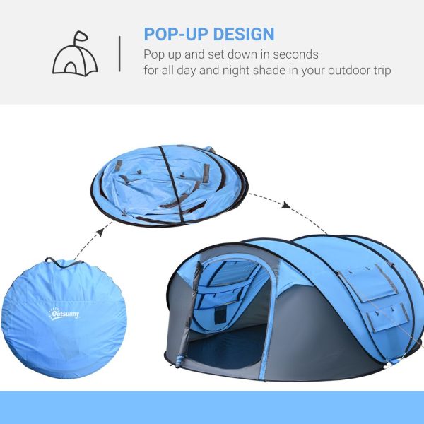 Camping Tent Dome Pop-up Tent with Windows for 4-5 Person Sky Blue - Image 4