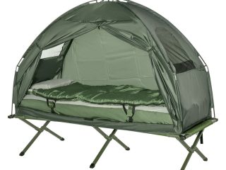 Outdoor 1 Person Folding Dome Tent Hiking Camping Bed Cot W/ Sleeping Bag New