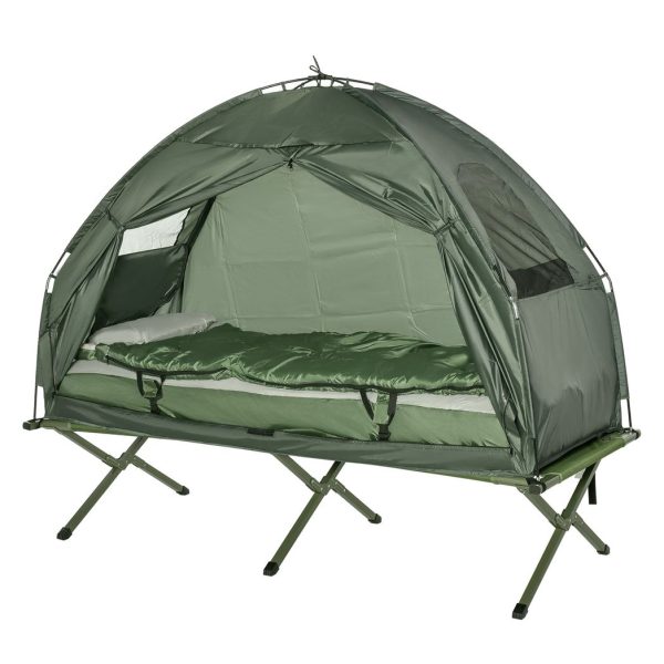 Outdoor 1 Person Folding Dome Tent Hiking Camping Bed Cot W/ Sleeping Bag New