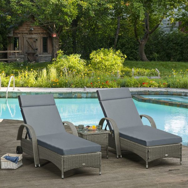 Set of 2 Lounger Cushions Deep Seat Patio Cushions with Ties Dark Grey - Image 2
