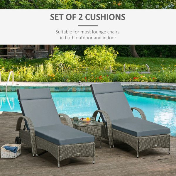 Set of 2 Lounger Cushions Deep Seat Patio Cushions with Ties Dark Grey - Image 4